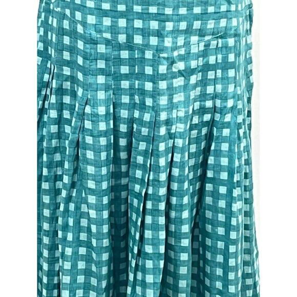 INNIKA CHOO Sz 3 Large Linen Pleat Midi Skirt Aquifer Gingham NWT - Picture 8 of 10